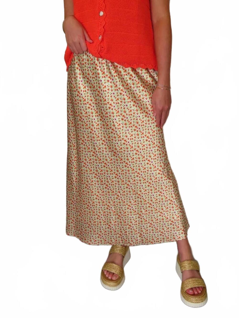 NEW TEA N ROSE sunny sunkist floral midi skirt in beige multi